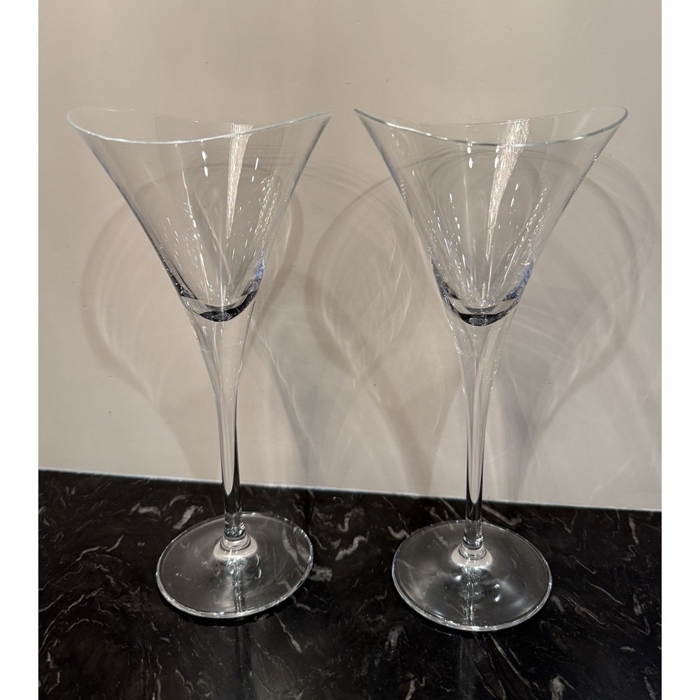 2 Vintage Hoya of Japan Handblown Abstract 'Desire' Crystal Wine Glasses 8.5"